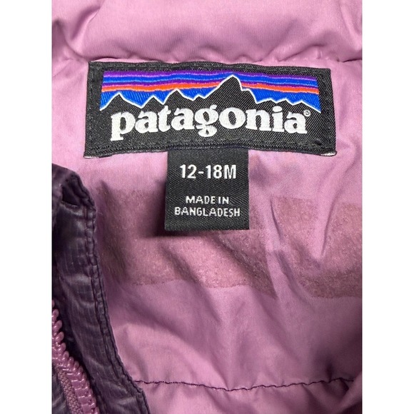 Patagonia Kids Puffer Winter Jacket Purple Hooded Down Filled 12/18 Months - Picture 4 of 7